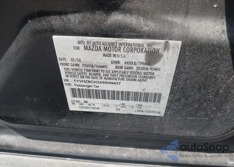 2010 Mazda Mazda6 I Touring from USA, damaged, VIN 1YVHZ8CH3A5M49437